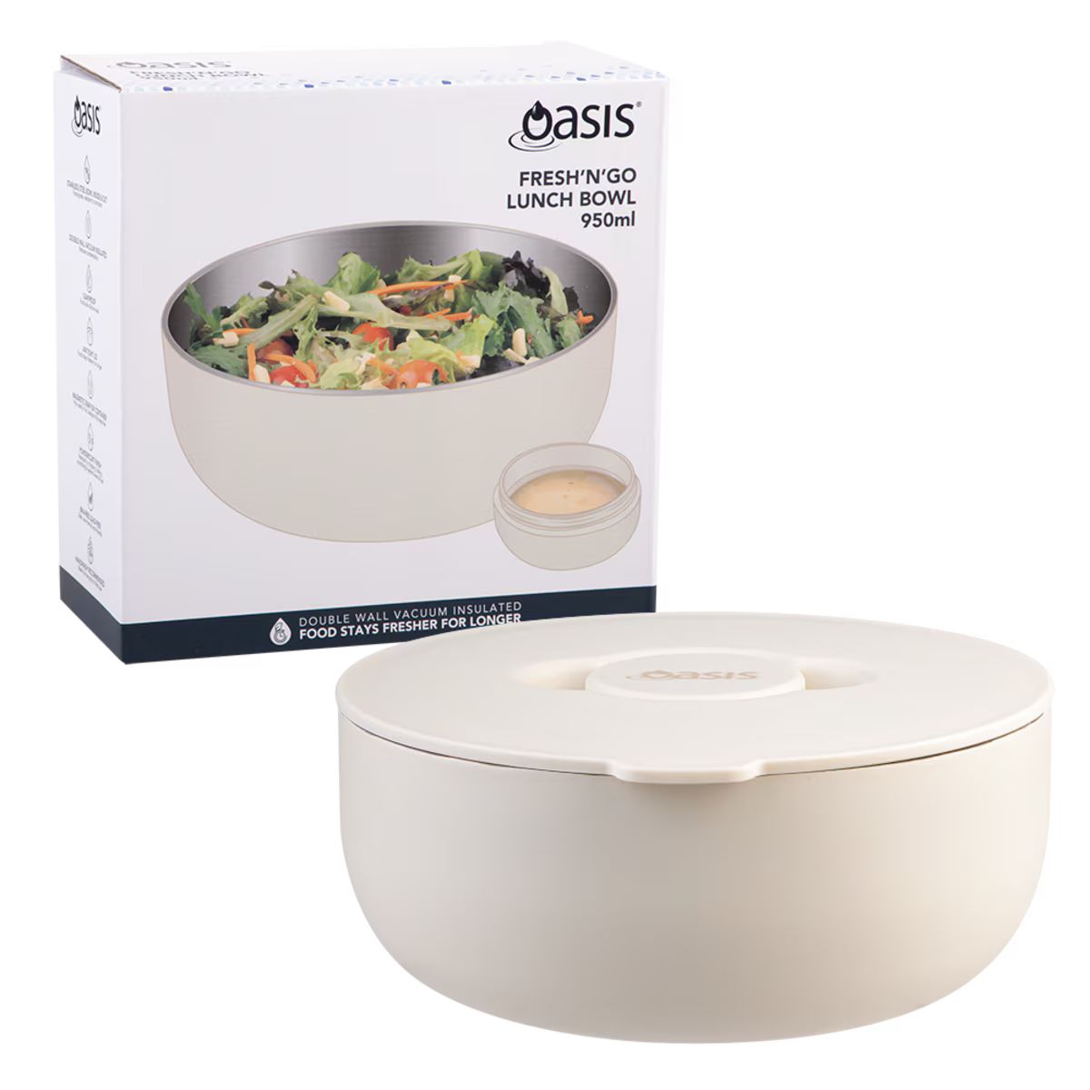 Oasis Fresh'N'Go Lunch Bowl Alabaster 950ml – stylish insulated lunch bowl with airtight lid, perfect for fresh meals on the go.