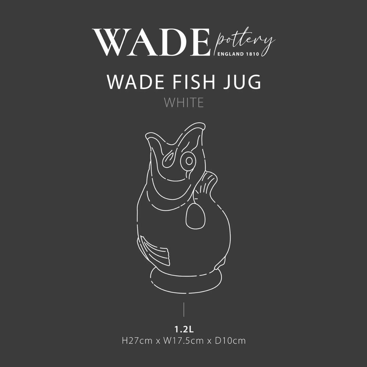 Wade Pottery Fish Jug White 1.2L | Minimax - dimensions