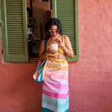 Dock & Bay Summer Collection Beach Towel Coastal Candy 90x160cm | Minimax- with a woman wearing