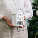 Lune Enamel Tealight House White 11x12x20cm
