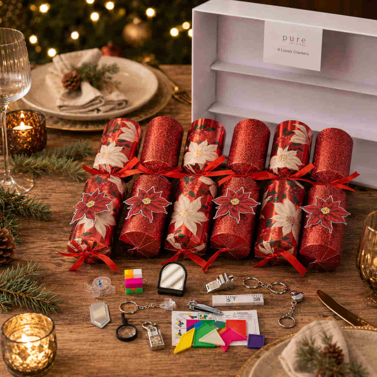 Pure Christmas Lux Poinsettia Cracker Red 36cm (Set of 6) | Minimax
