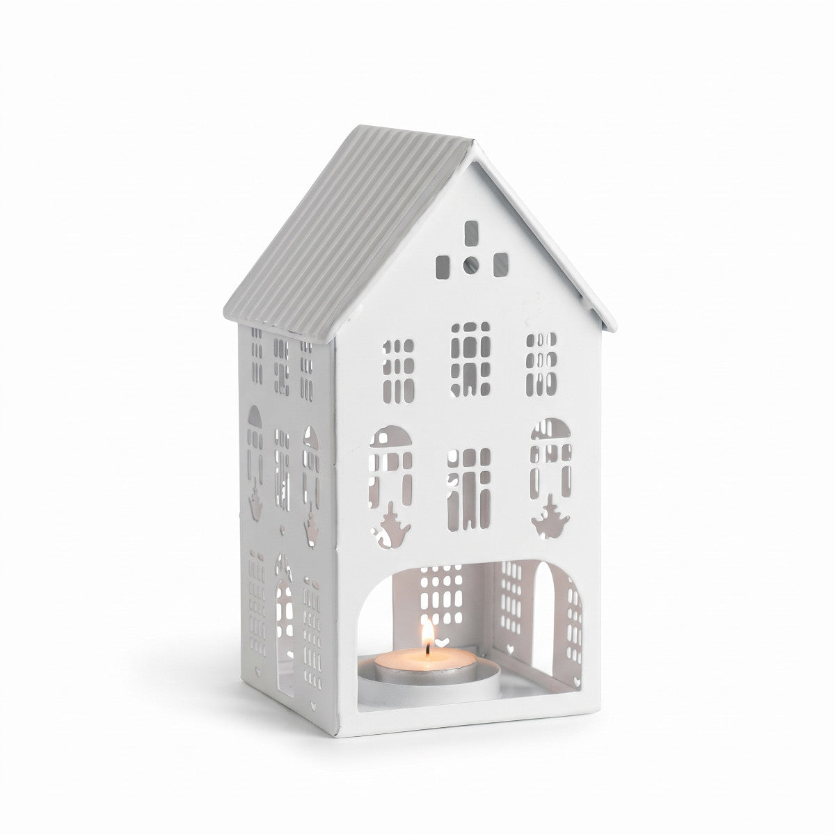 Lune Enamel Tealight House White 11x12x20cm