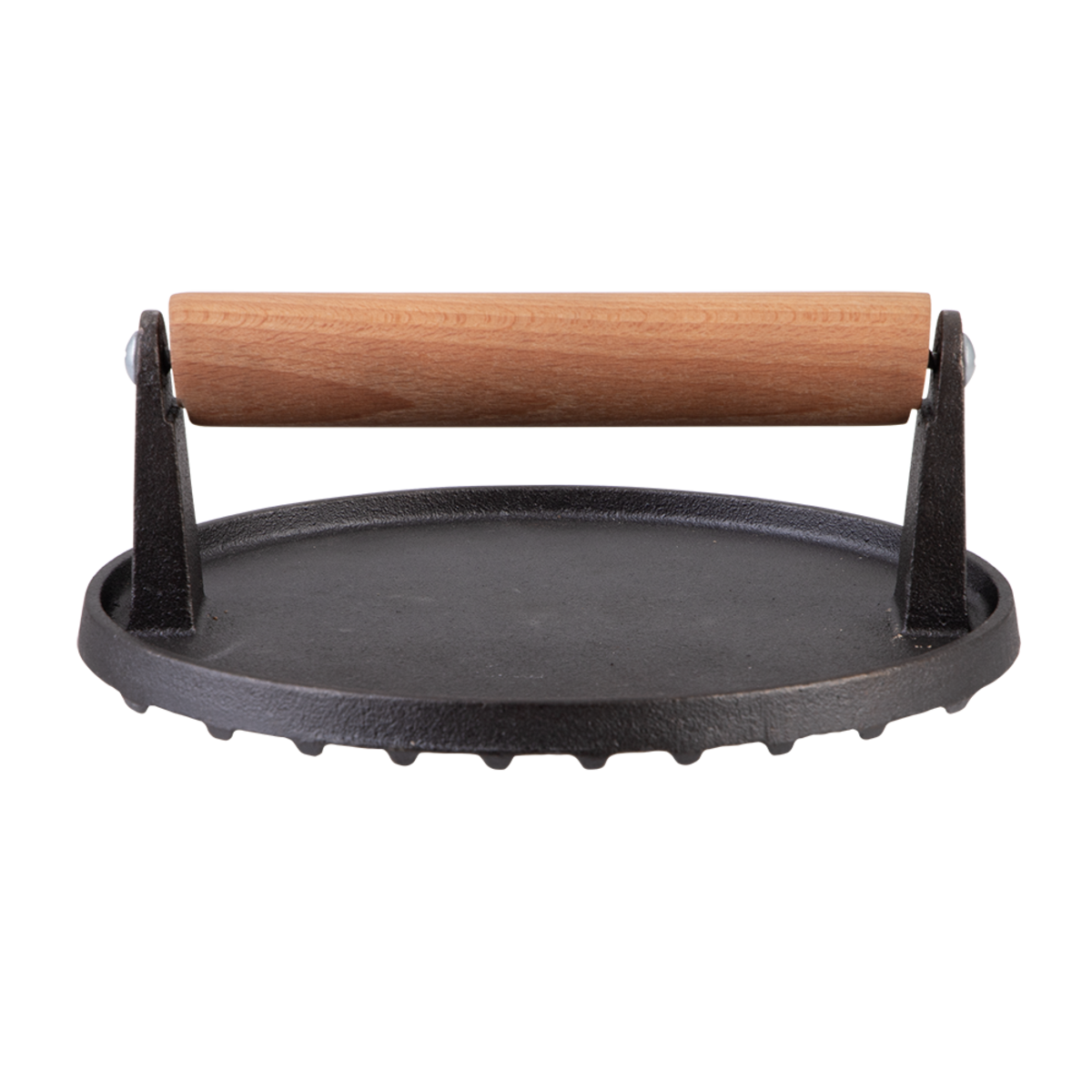 Urban Grill Smash Cast Iron Grill Press 17.5cm – heavy-duty round press with wooden handle and ridged base for burgers, bacon, and steaks.