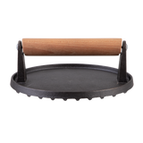Urban Grill Smash Cast Iron Grill Press 17.5cm – heavy-duty round press with wooden handle and ridged base for burgers, bacon, and steaks.