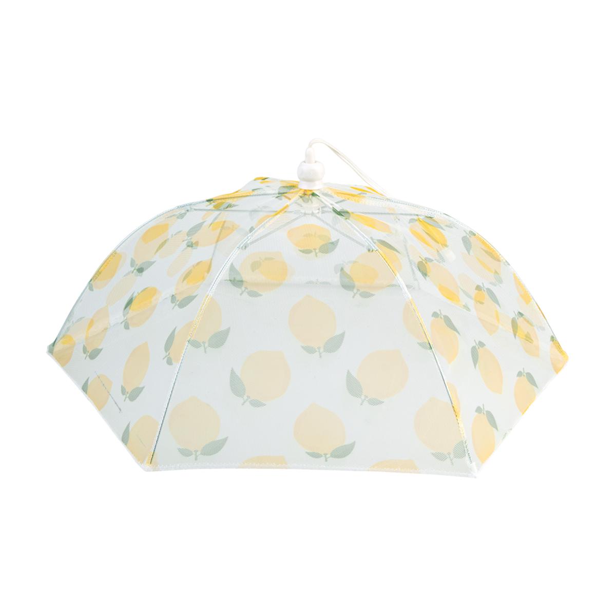 Alfresco Lane Lemons Round Food Cover 40cm – dome-shaped mesh cover with lemon print design, perfect for outdoor dining and picnics.