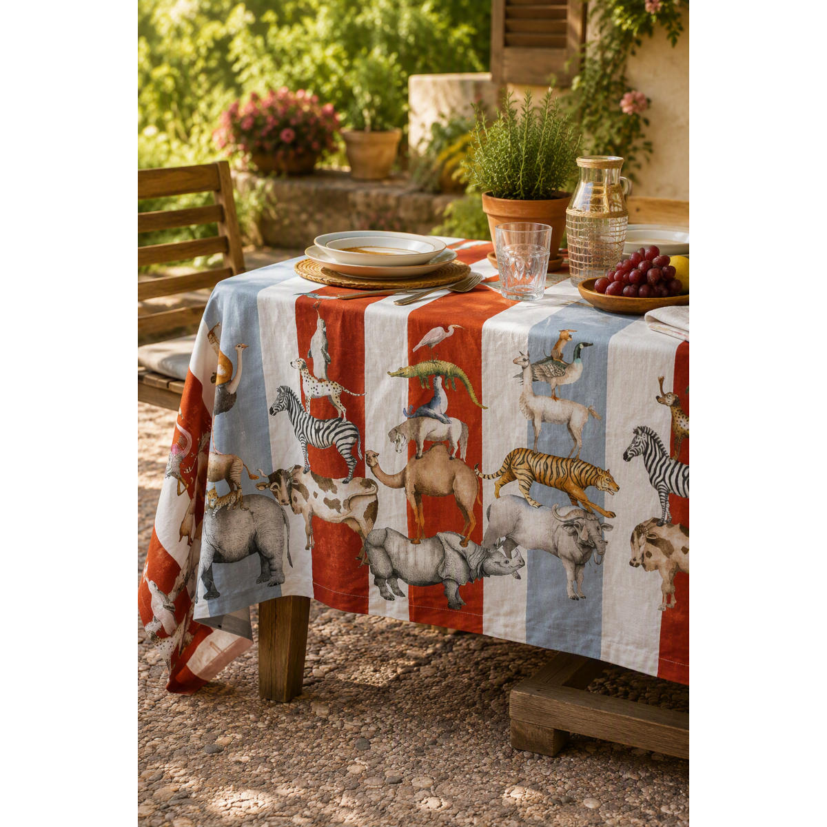 Tessitura Toscana Telerie Brema Animal Stripes Linen Tablecloth 160x230cm