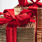 Noel LED Bow Gift Box Gold/Red 40 Lights 30cm