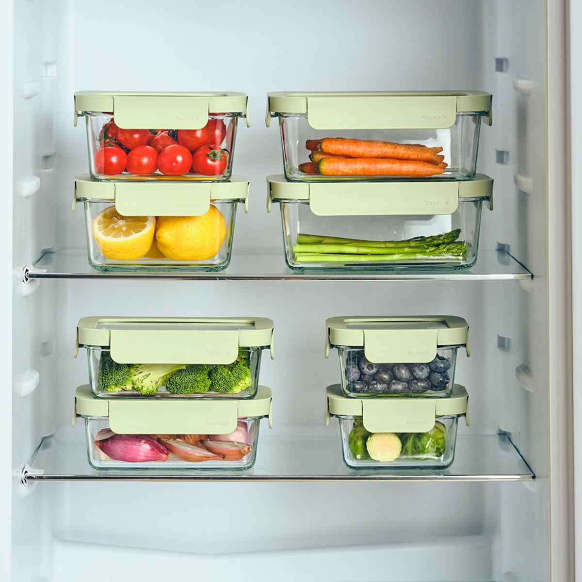 Glasslock Essential Square Oven Safe Container 450ml | Minimax - in a fridge with food containers