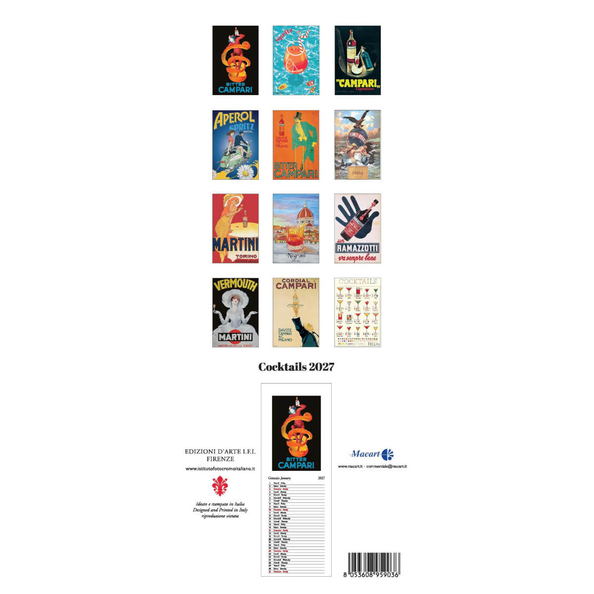 The Paperie Cocktails 2027 Slim Wall Calendar | Minimax
