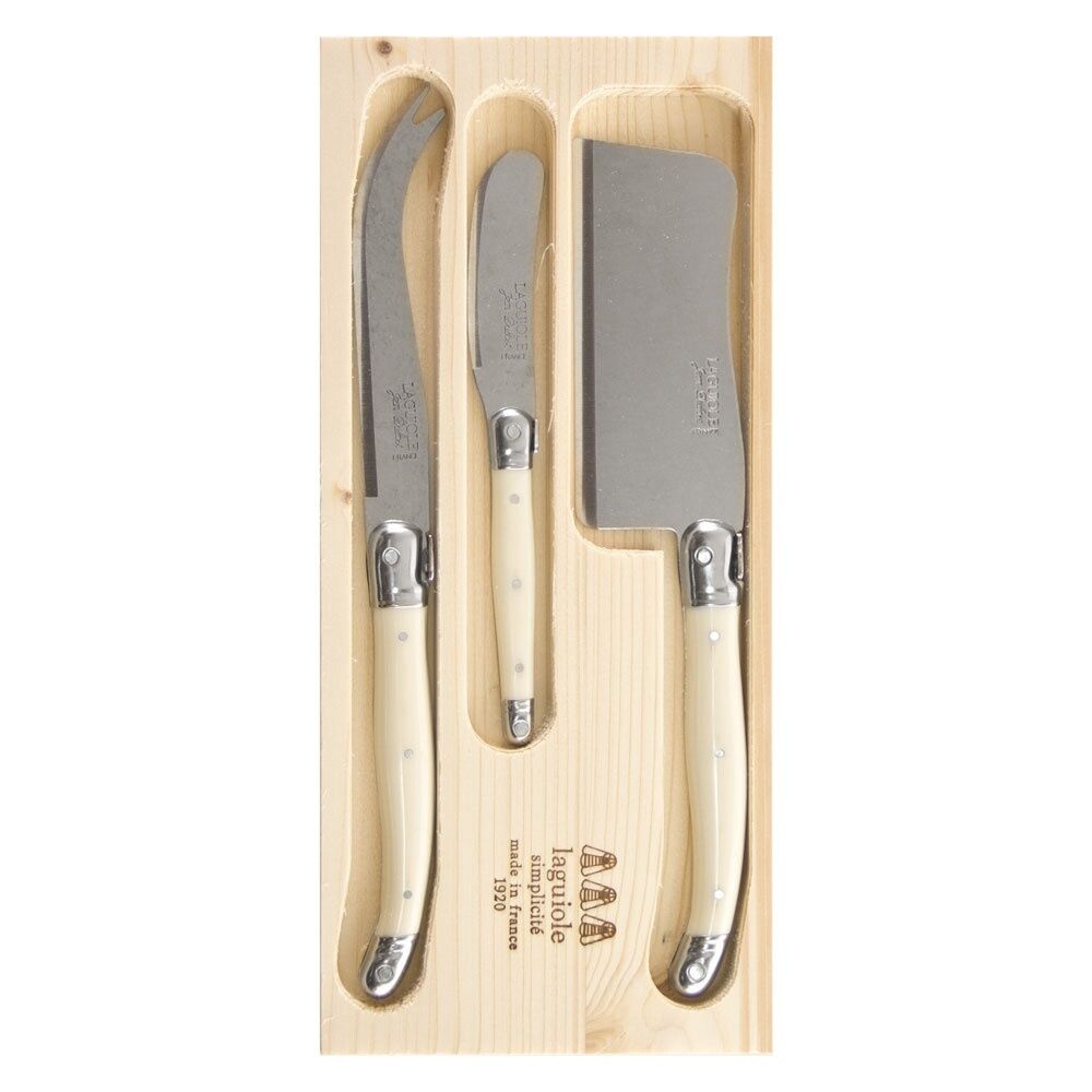 Jean Dubost Laguiole Simplicite Cheese Set with Cleaver Ivory 3 Piece | Minimax