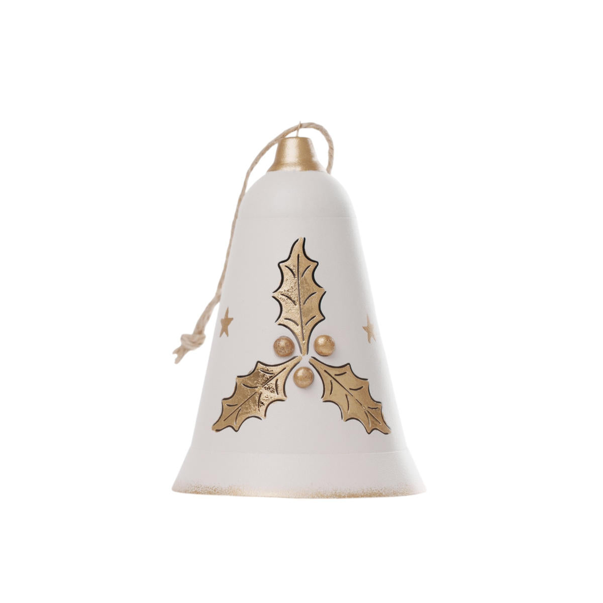 Noel Holly Hang Bell Christmas Decoration White/Gold 11cm