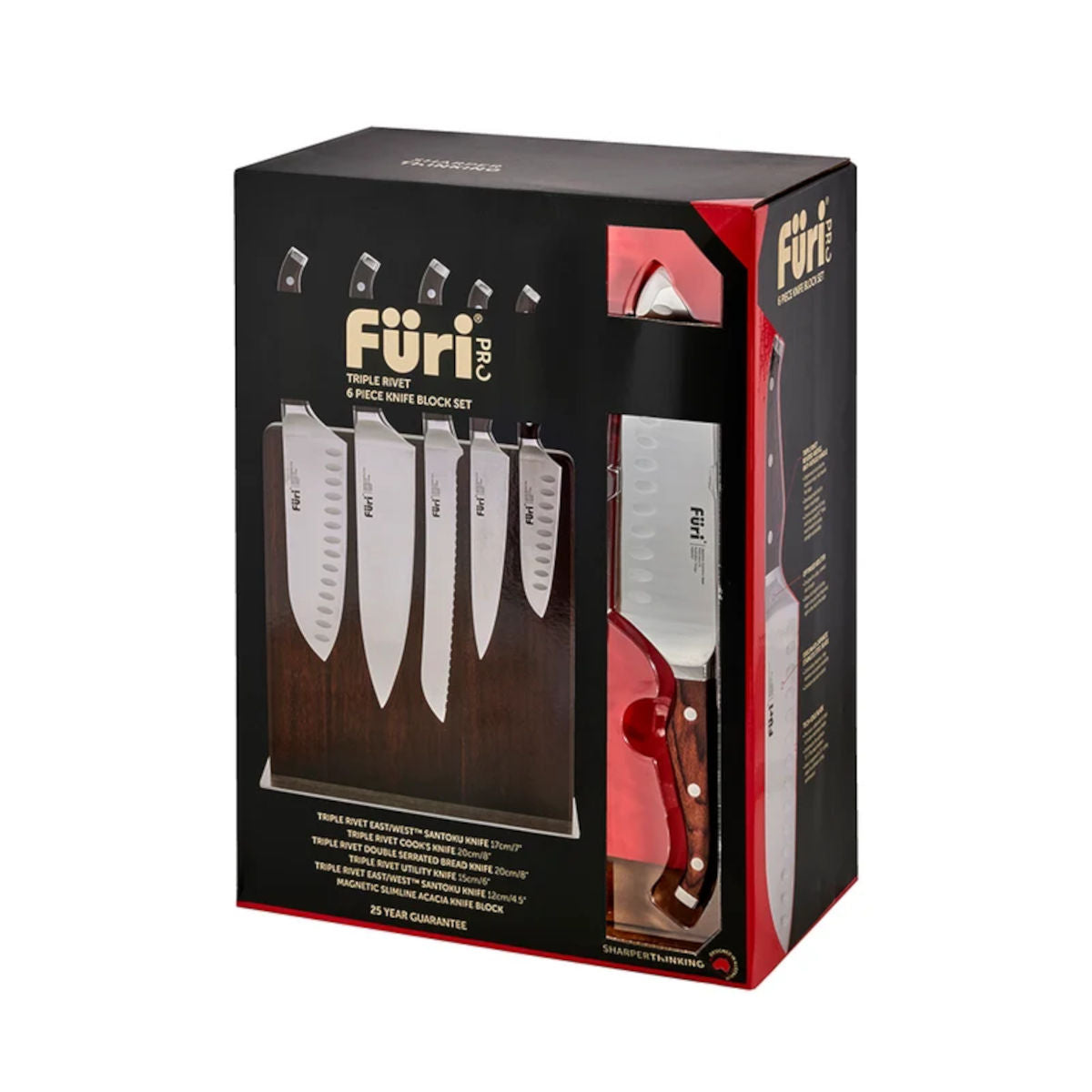 Furi Triple Rivet Magnetic Slimline Knife Block Set 6 Piece