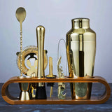Davis & Waddell Cocktail Set with Acacia Stand Gold 10 piece