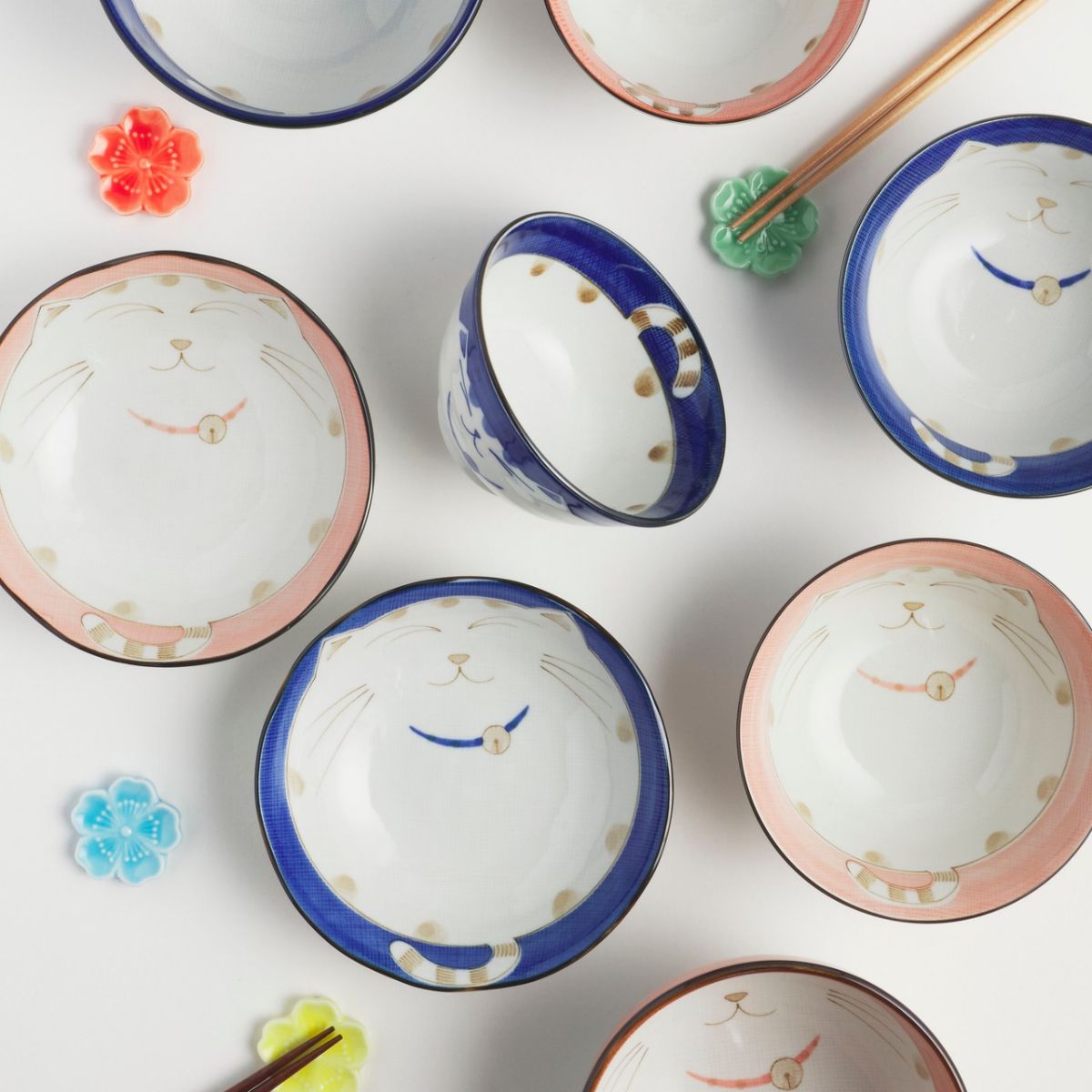 Tokyo Design Studio Kawaii Neko Cat Bowl Blue 16x8.5cm
