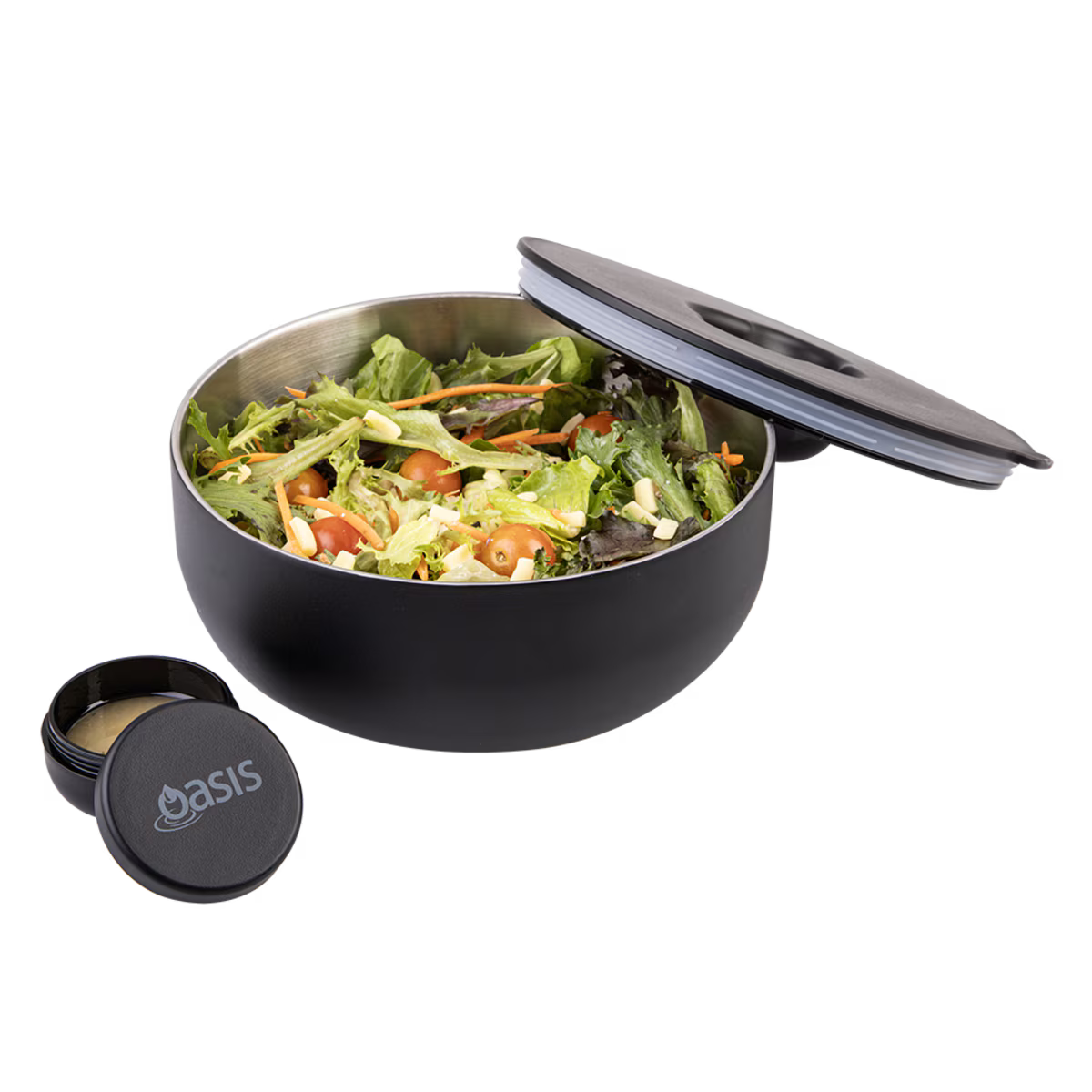 Oasis Fresh'N'Go Lunch Bowl Black 950ml – reusable insulated lunch container with airtight lid, ideal for fresh meals on the go.