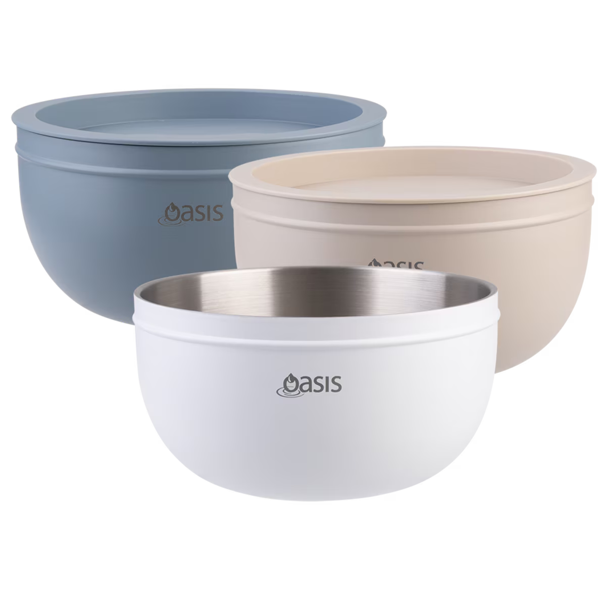 Oasis Salad Bowl with Lid Blue 2.8L – insulated stainless steel interior bowl with secure lid, ideal for keeping salads fresh and portable