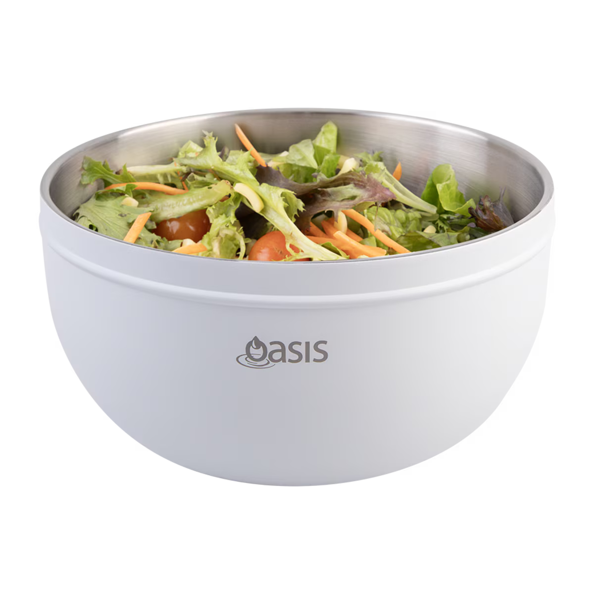 Oasis Salad Bowl with Lid White 2.8L – insulated stainless steel interior bowl with secure lid, ideal for keeping salads fresh and portable