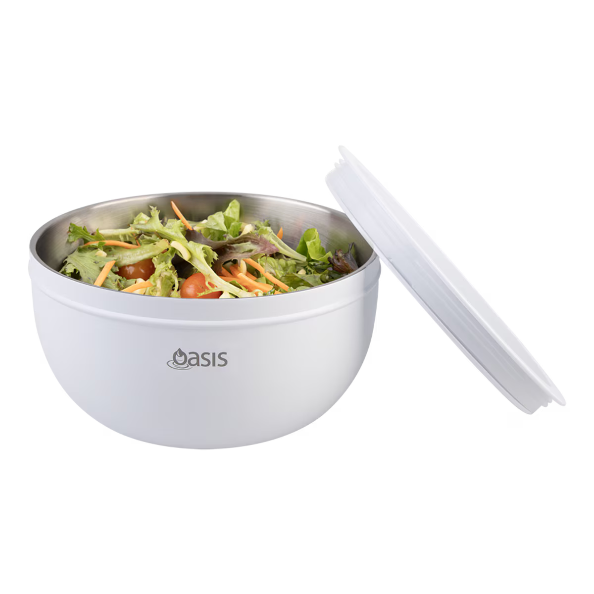 Oasis Salad Bowl with Lid White 2.8L – insulated stainless steel interior bowl with secure lid, ideal for keeping salads fresh and portable