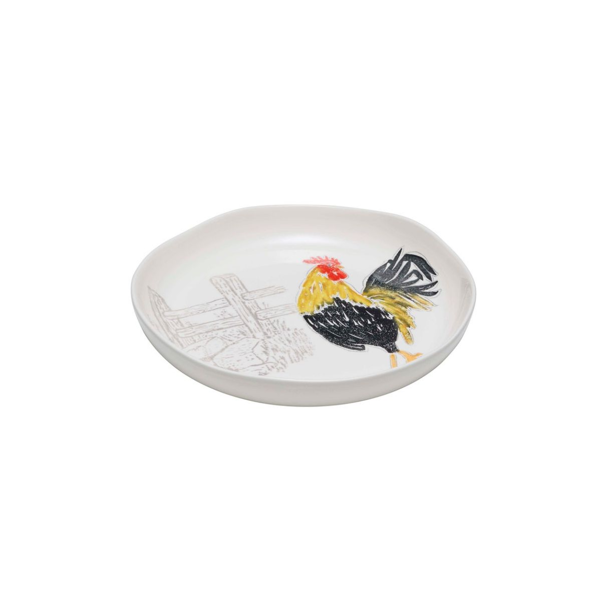 Ceramiche Fabbro Rooster Farm Shallow Bowl 34cm