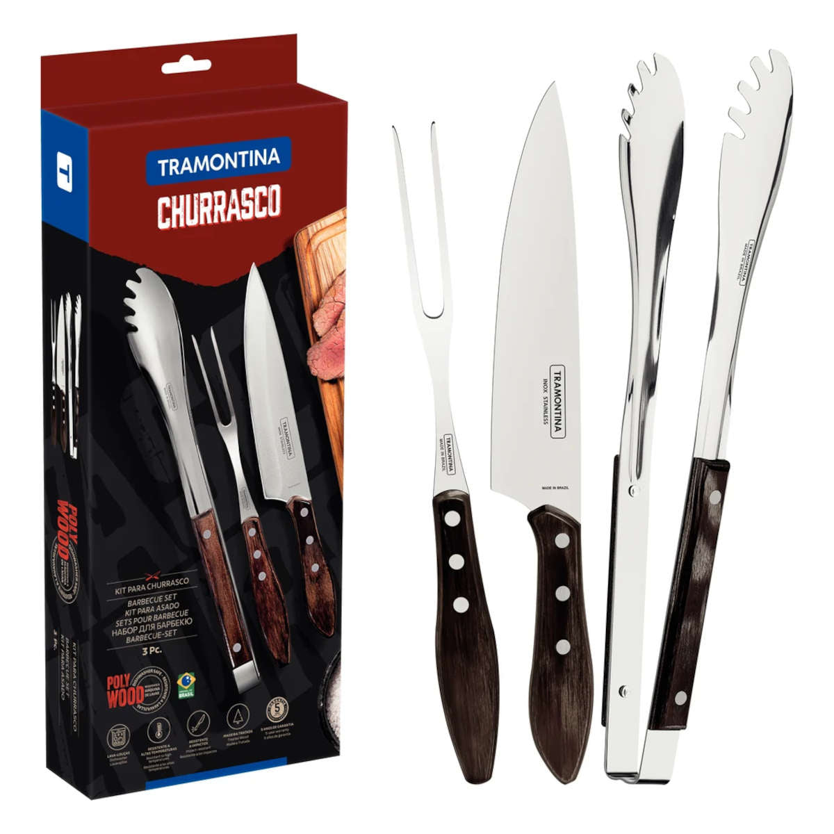 Tramontina Churrasco Plywood BBQ Tool Set 3 Piece