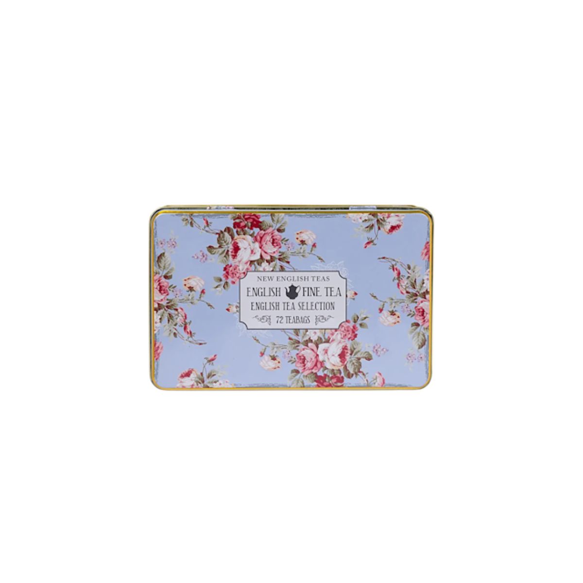 New English Teas Vintage Floral Selection Tin Powder Blue 72 Teabags