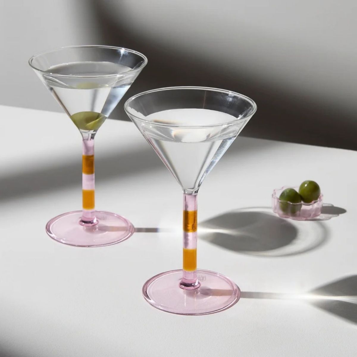 Fazeek Striped Martini Glasses Pink Amber 120ml Set of 2
