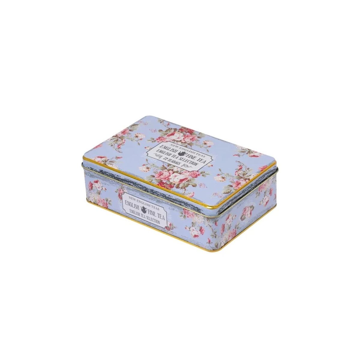 New English Teas Vintage Floral Selection Tin Powder Blue 72 Teabags
