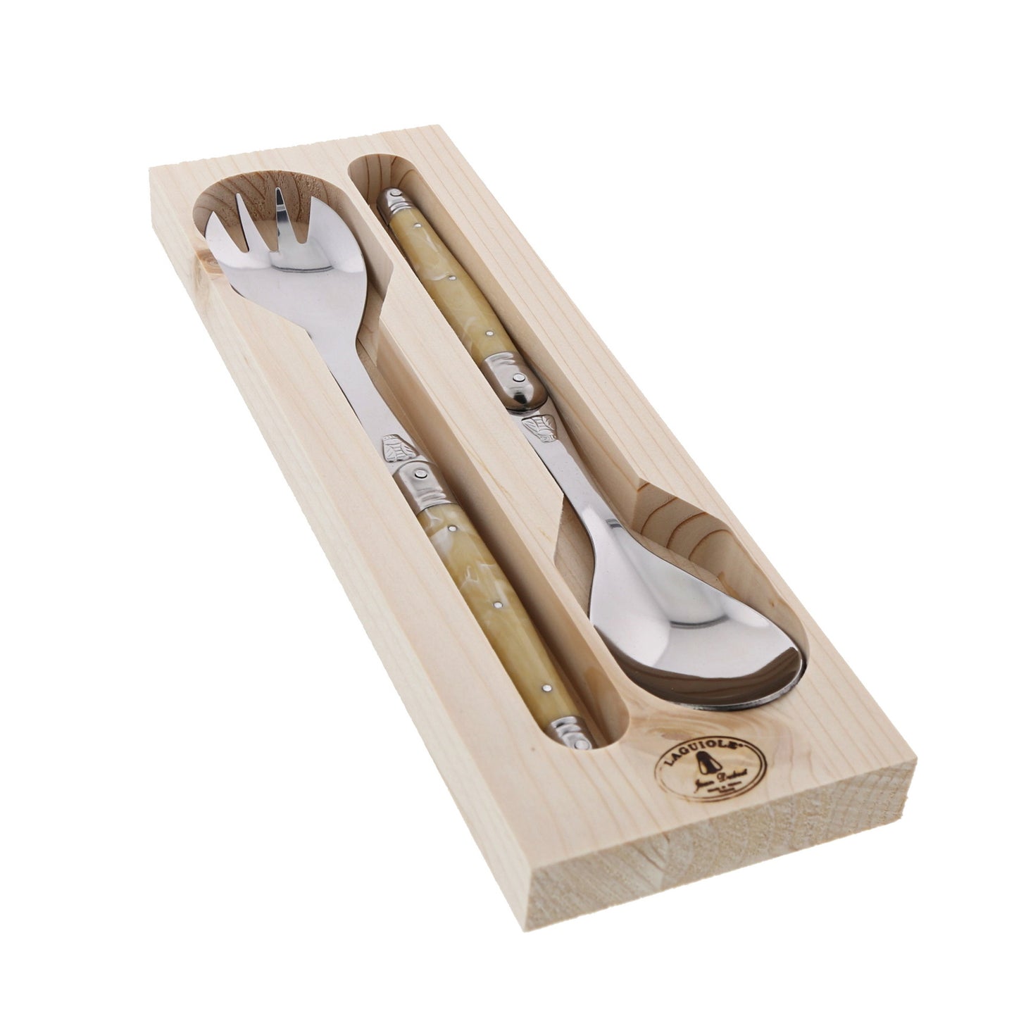 Laguiole Jean Dubost Deluxe Salad Server Set Light Horn 2 Piece