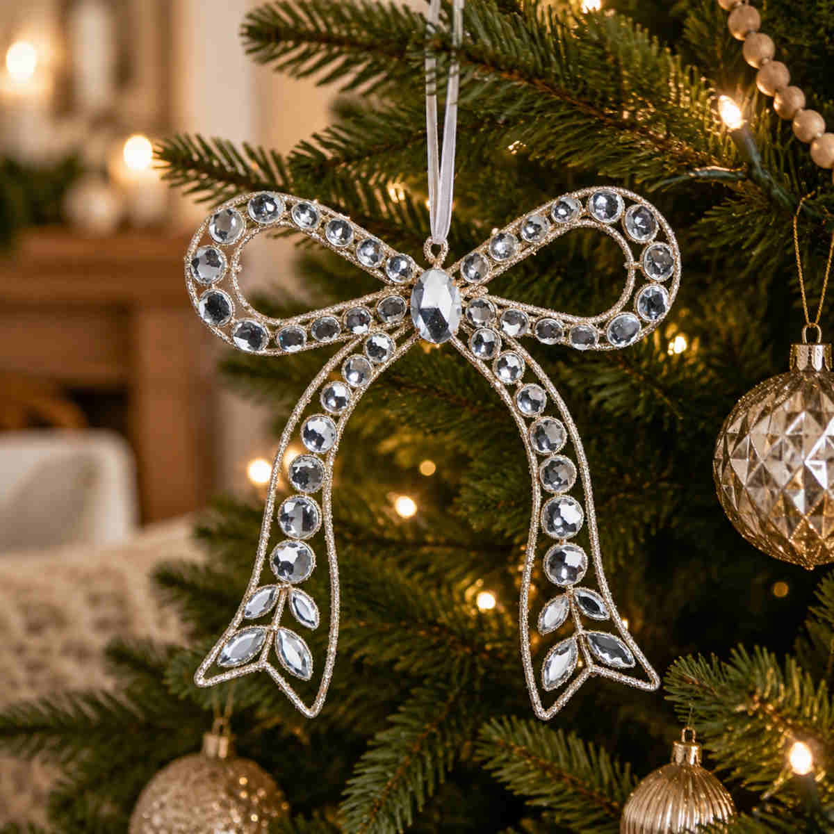 RAZ Jewel Bow Decoration Silver 17cm | Minimax