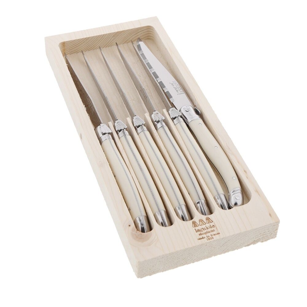Jean Dubost Laguiole Simplicite Steak Knife Set Ivory 6 Piece | Minimax