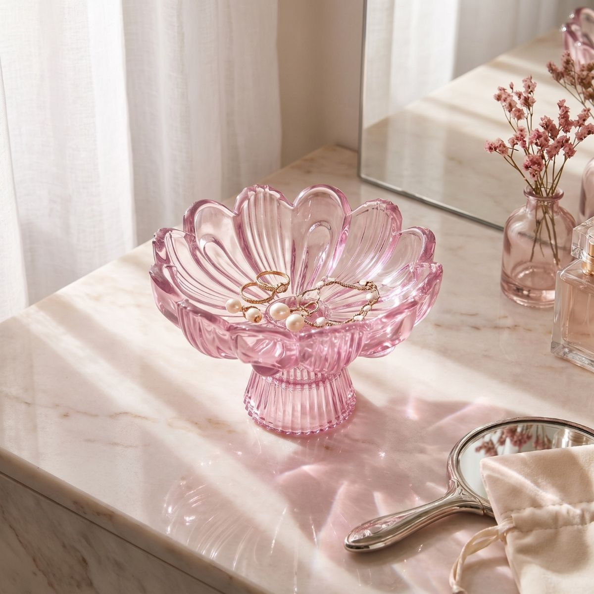 Swing Gifts Opal Glass Mini Pedestal Bowl Pink 14cm