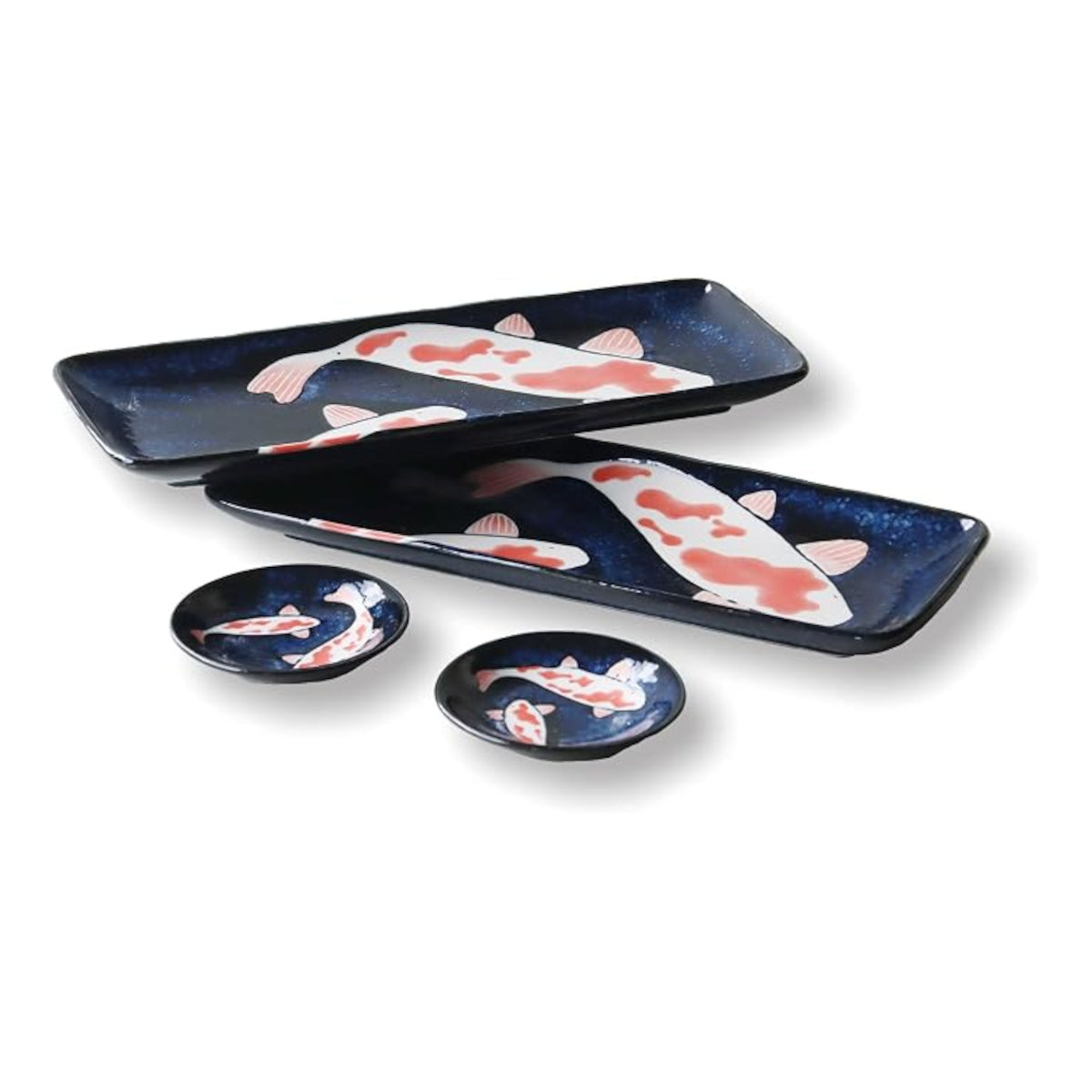 Aizome Porcelain Plate & Dish Set Koi Carp (Set of 4) | Minimax