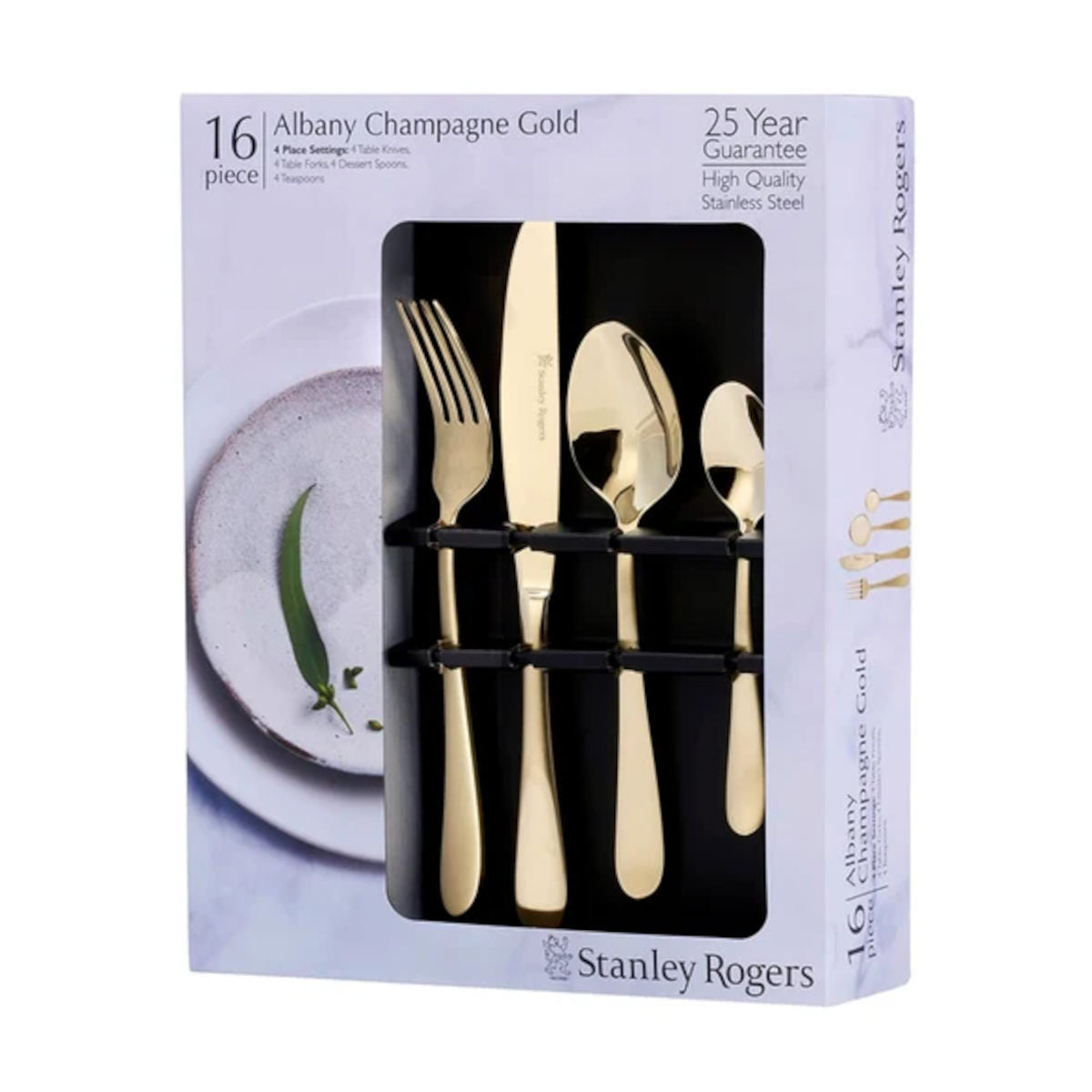 Stanley Rogers Albany Dual Finish Cutlery Champagne Gold 16 Piece Set