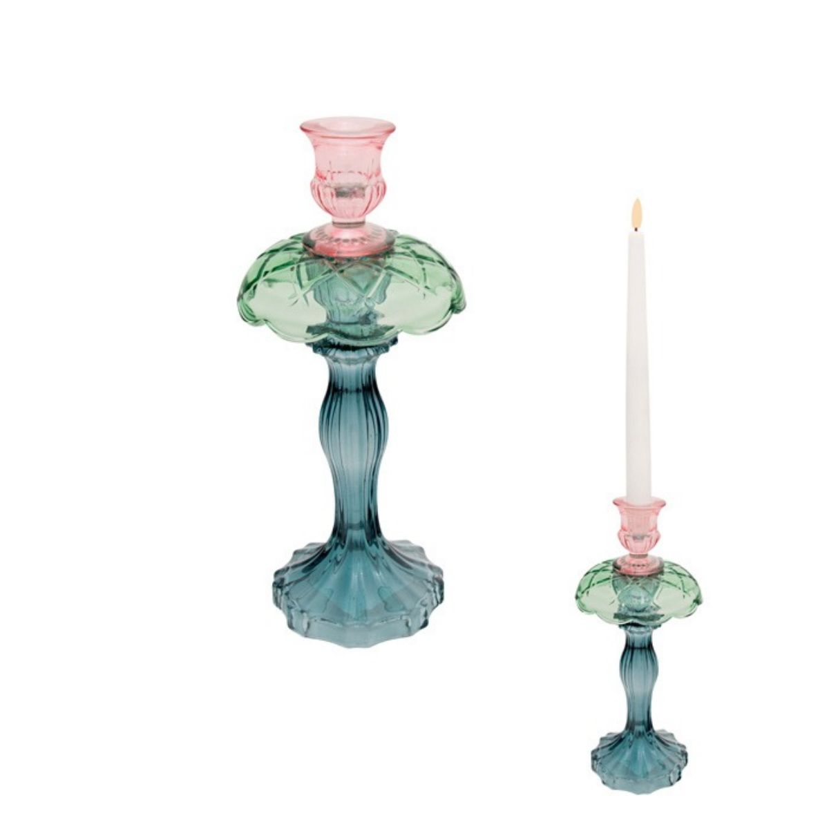 Swing Gifts Pemina Glass Candle Holder Pink Green 28cm