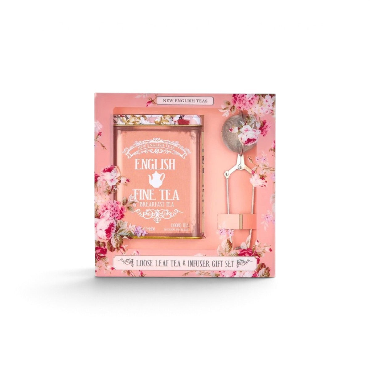 New English Teas Vintage Floral English Breakfast Loose Tea & Infuser Set Pink 125g