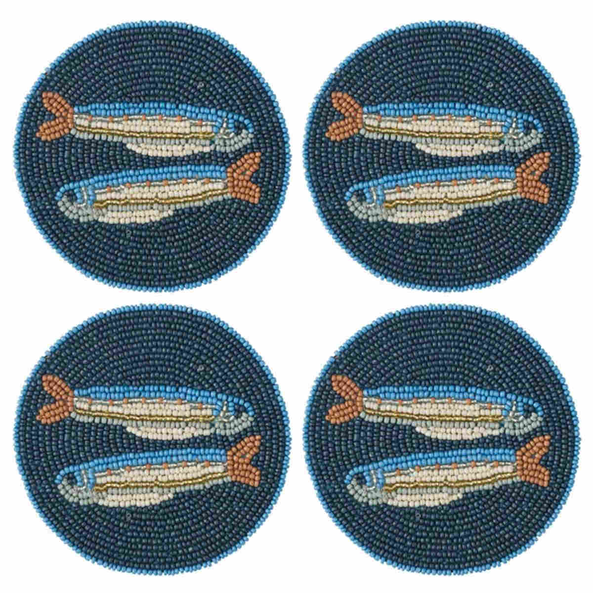 Coast To Coast Fishy Beaded Coaster Navy (Set of 4)