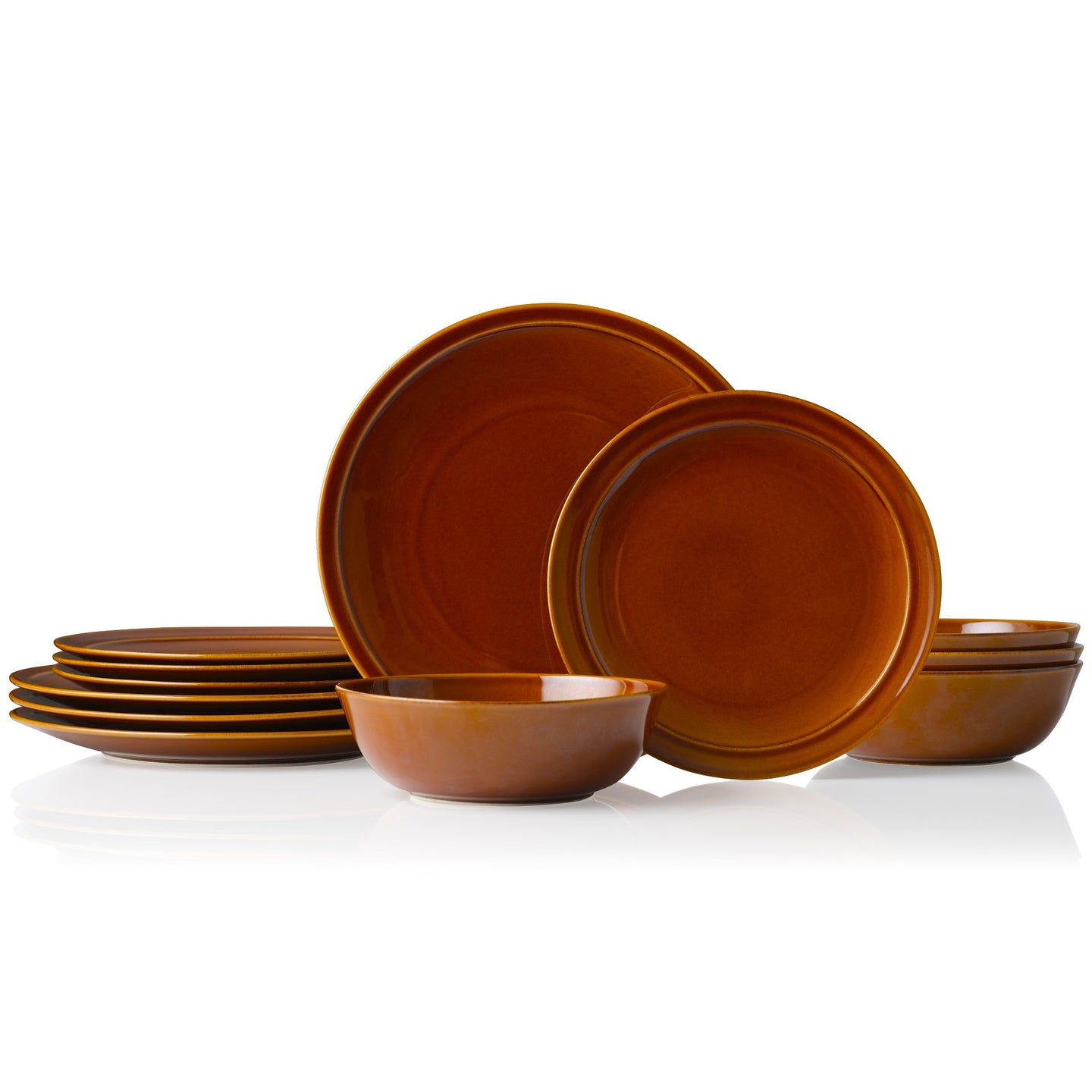 Noritake Adam Liaw Everyday Dinner Set Ameyu 12 Piece - front view of brown porcelain dinnerset