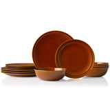 Noritake Adam Liaw Everyday Dinner Set Ameyu 12 Piece - front view of brown porcelain dinnerset