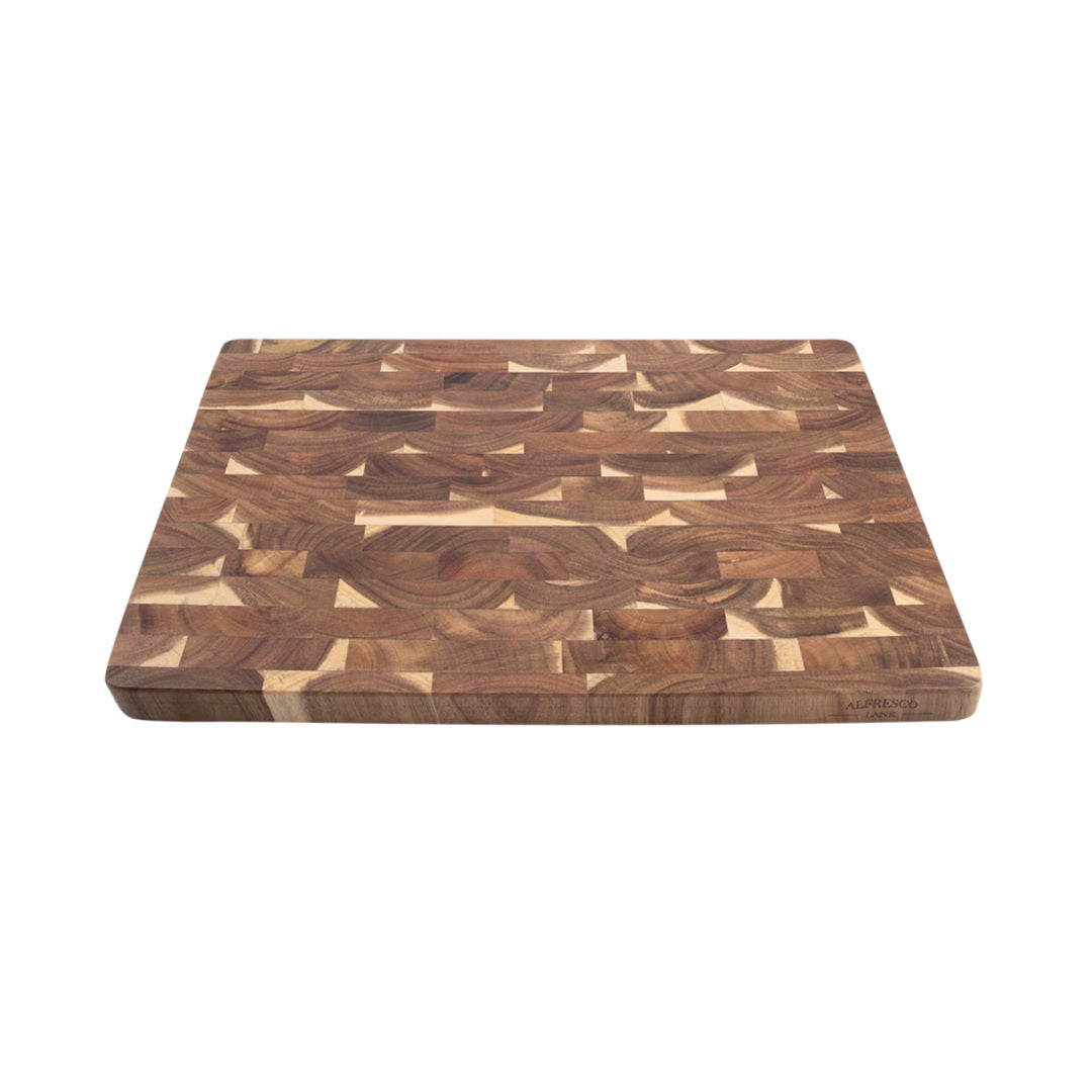 Alfresco Lane acacia wood end grain cutting board 50x35cm, large durable wooden chopping board with natural grain