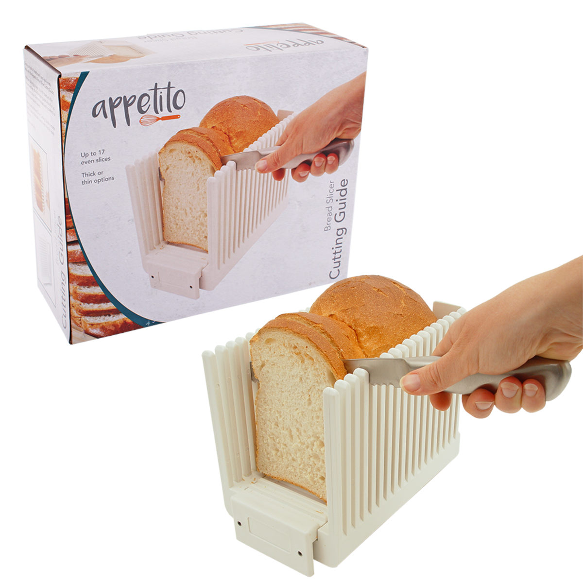 Appetito Bread Slicer Cutting Guide White with slotted sides for even bread slices