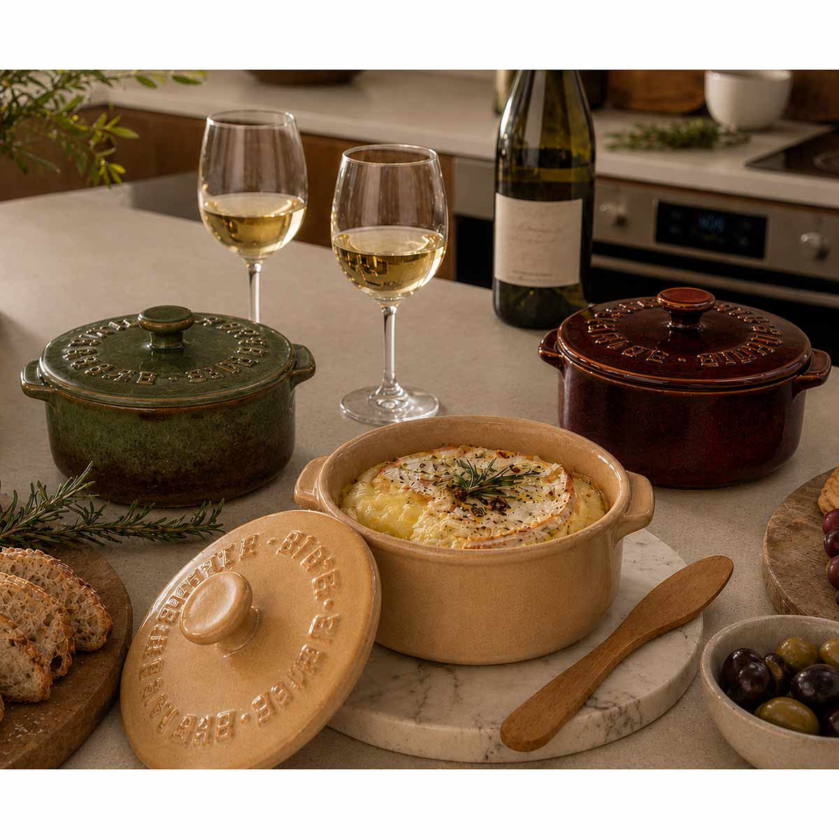 Assemble Loire Ceramic Brie Baker Olive 13.5x 16x 7.5cm | Minimax