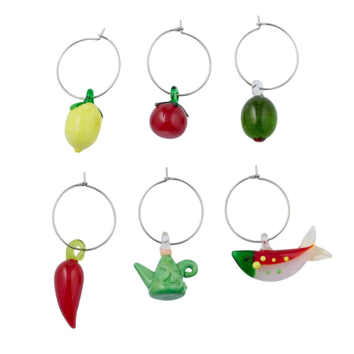 Assemble Mangia Glass Wine Charms 2.5cm (Set of 6) | Minimax