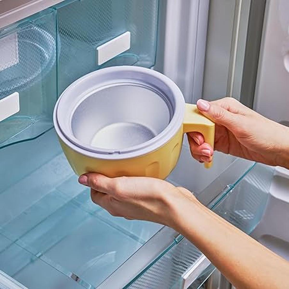 Avanti Ice Cream Maker Lemon – compact electric ice cream machine with handle, detachable parts and easy-to-clean design.