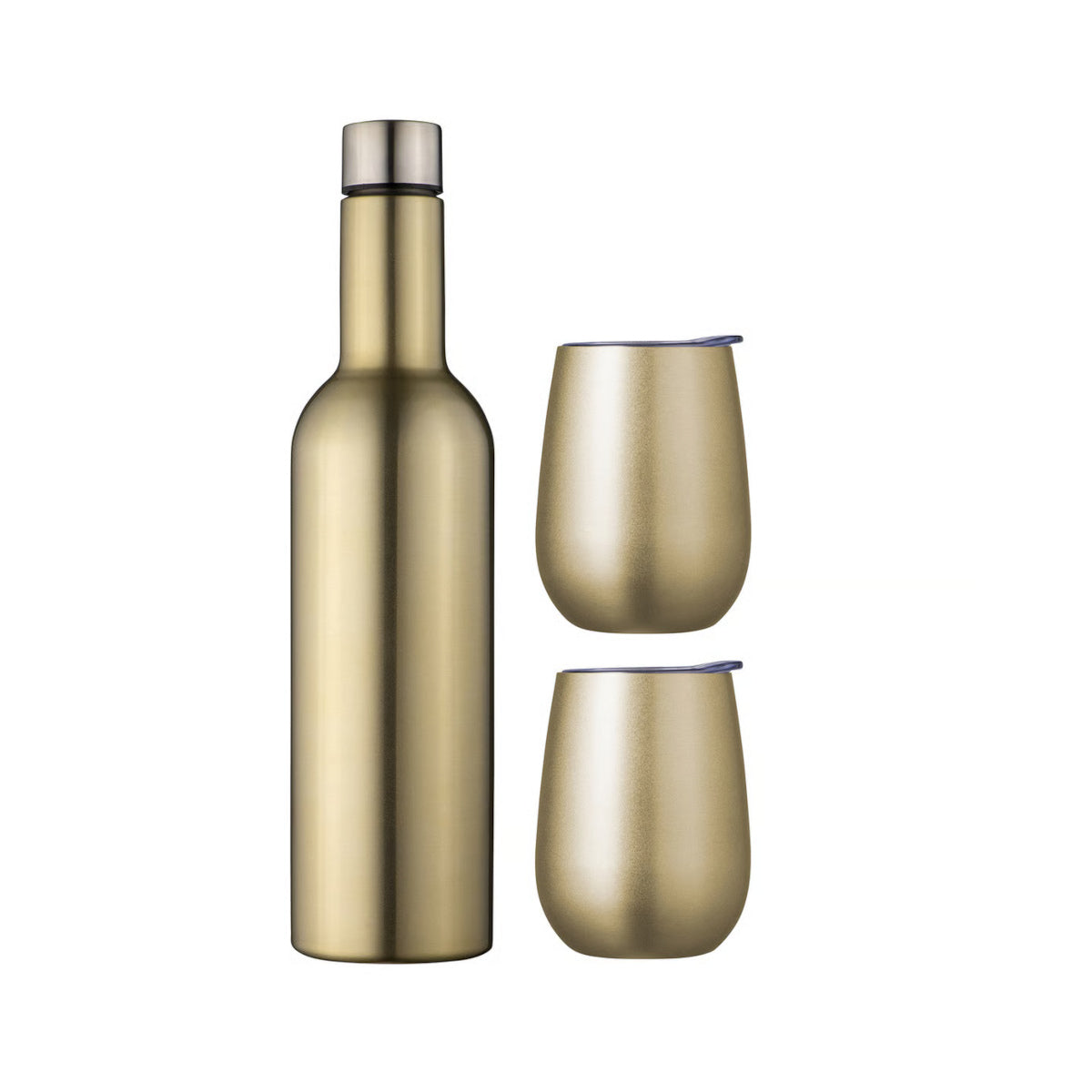 Avanti Traveller Set Gold with insulated stainless steel wine bottle and two matching tumblers