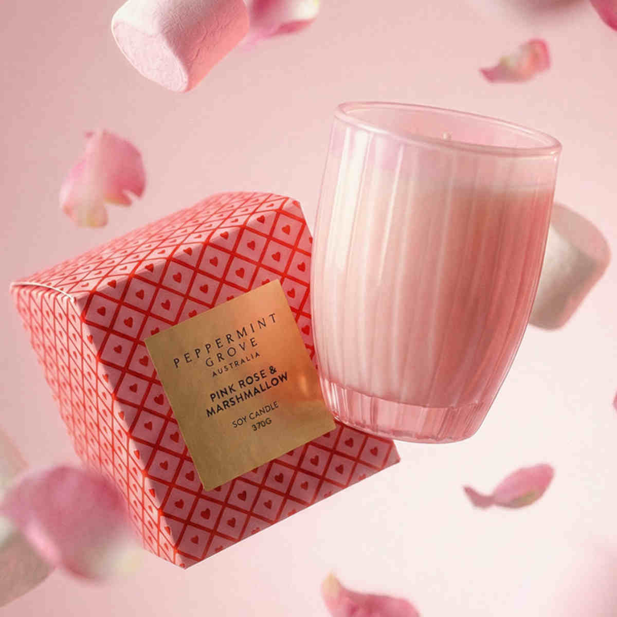 Peppermint Grove Pink Rose & Marshmallow Soy Candle 370g | Minimax