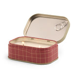 Paddywax Bistro Heirloom Tomato Tin Candle 127g in red patterned tin with open lid and dual wicks.