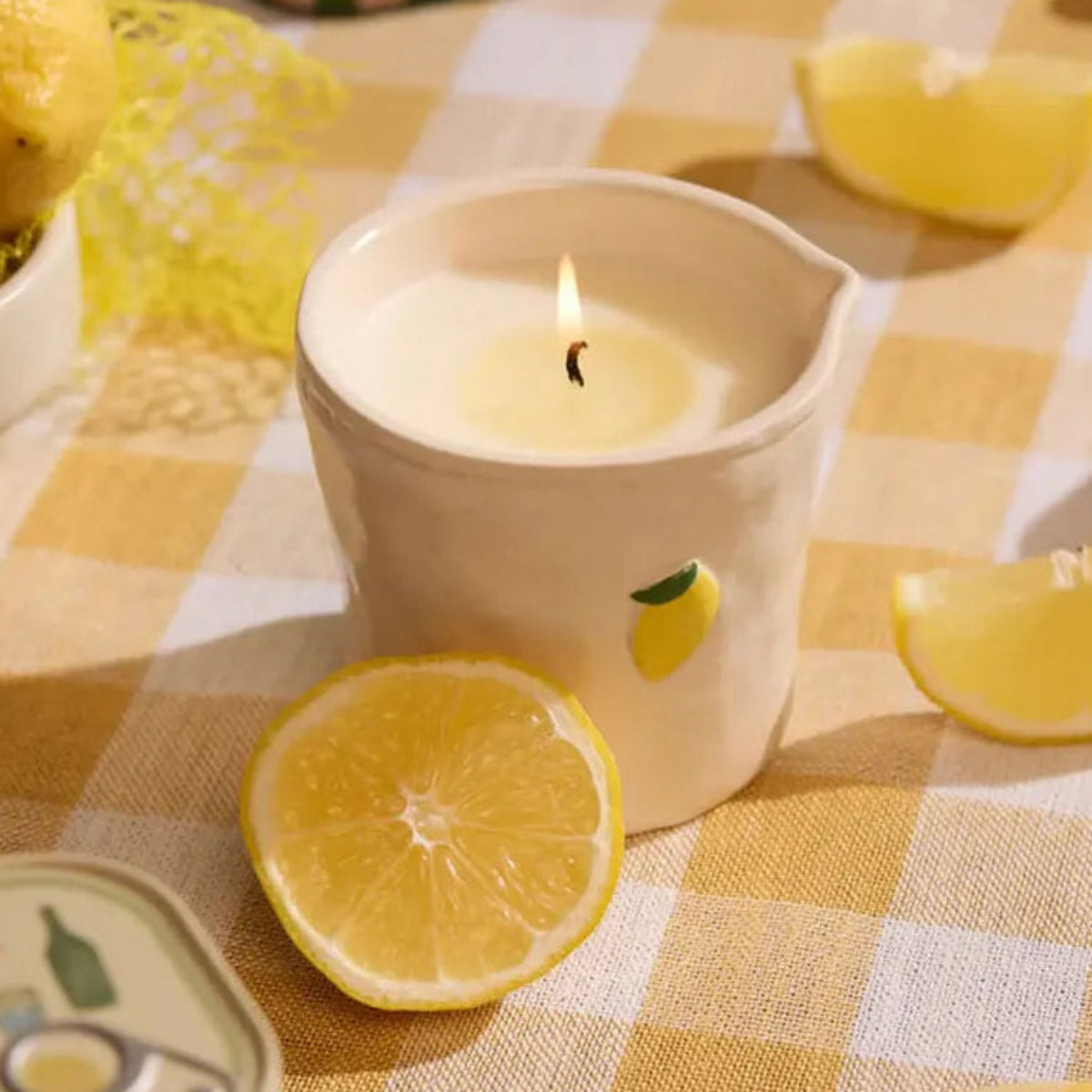 Paddywax Bistro Meyer Lemon Ceramic Candle 226g with lemon-decorated jar beside matching box