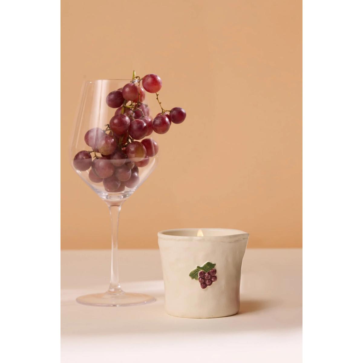 Paddywax Bistro Bordeaux Grape Ceramic Candle 226g | Minimax - with a glass of grapes