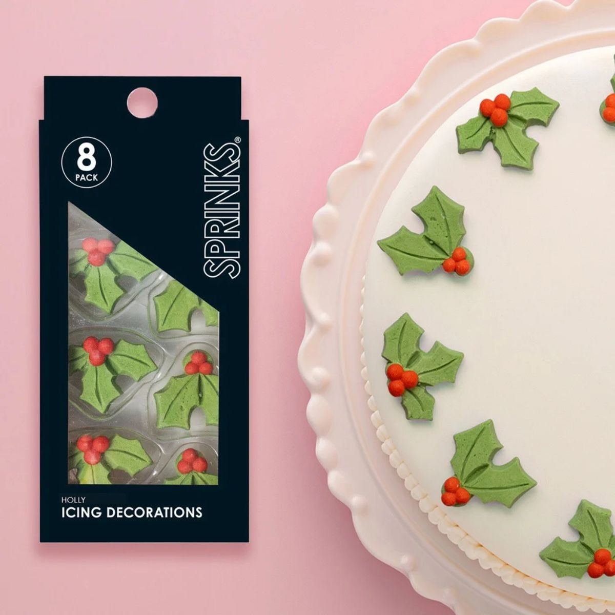 Sprinks Icing Decorations Holly 8 Pieces