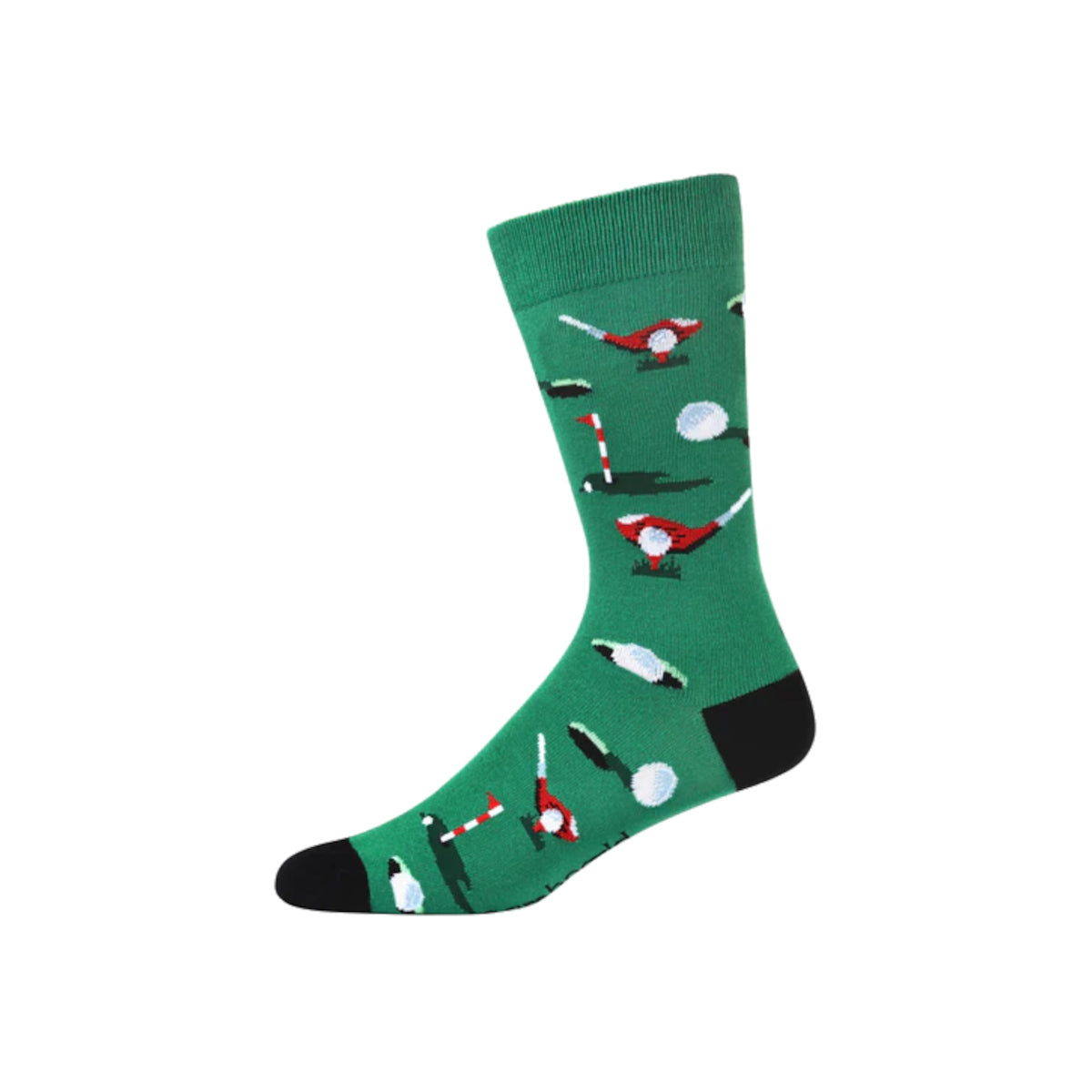 Bamboozld Men's The Green Socks – single sock with golf print on green background